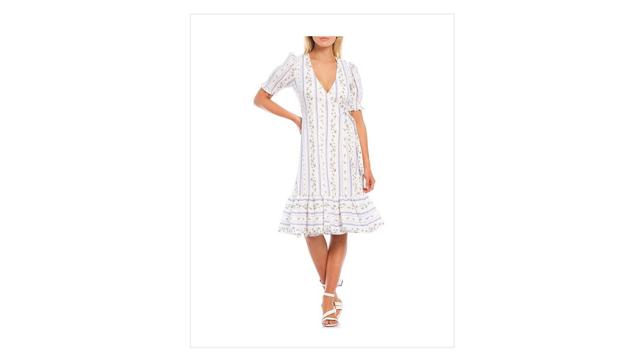 Antonio Melani Cleo Linen Floral Stripe Wrap Midi Dress