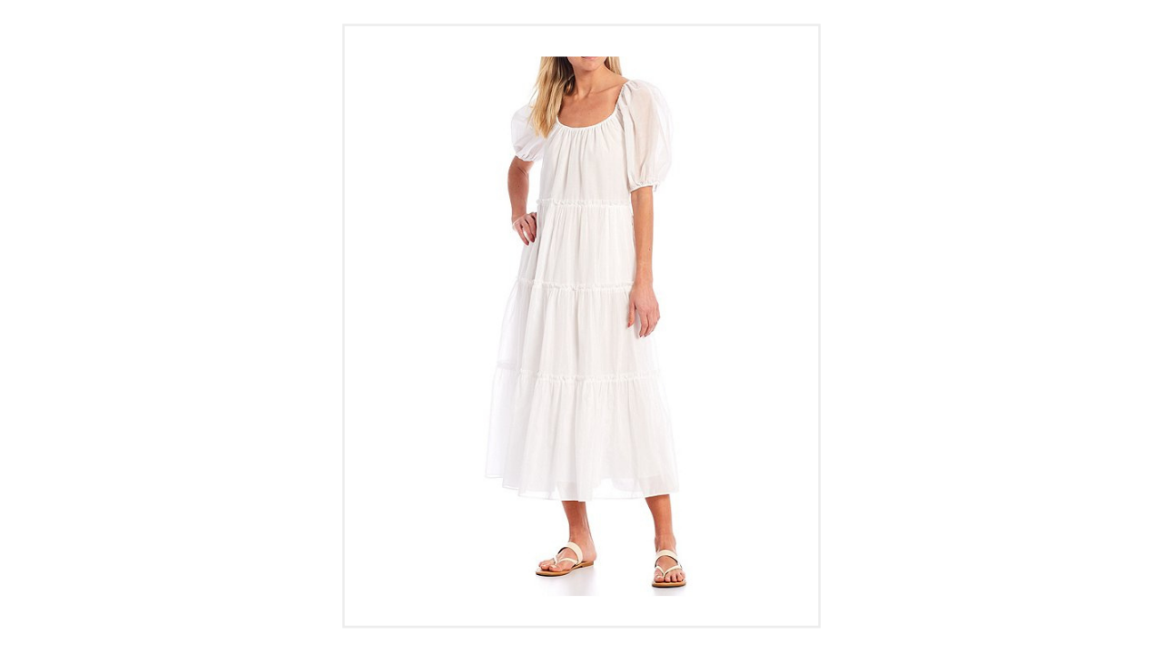 Rosalia Puff Sleeve Scoop Neck Midi Swing Dress