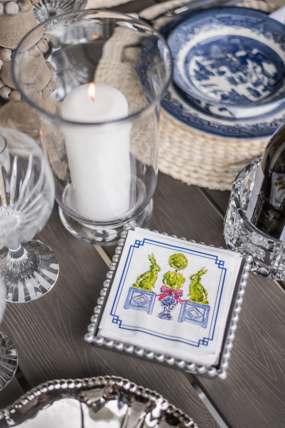Boxwood Bunny Napkin Tablescape