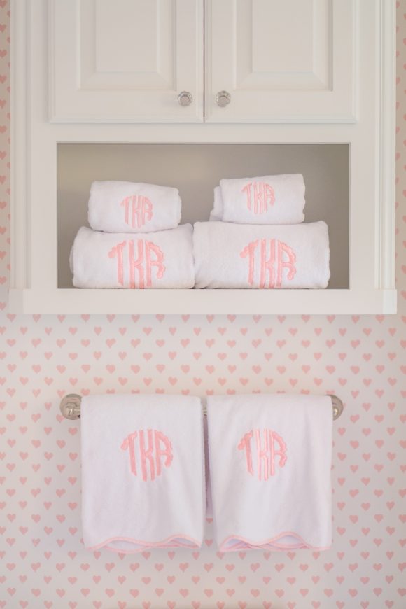 Pink Monogram Towels Girls Heart Wallpaper Bathroom