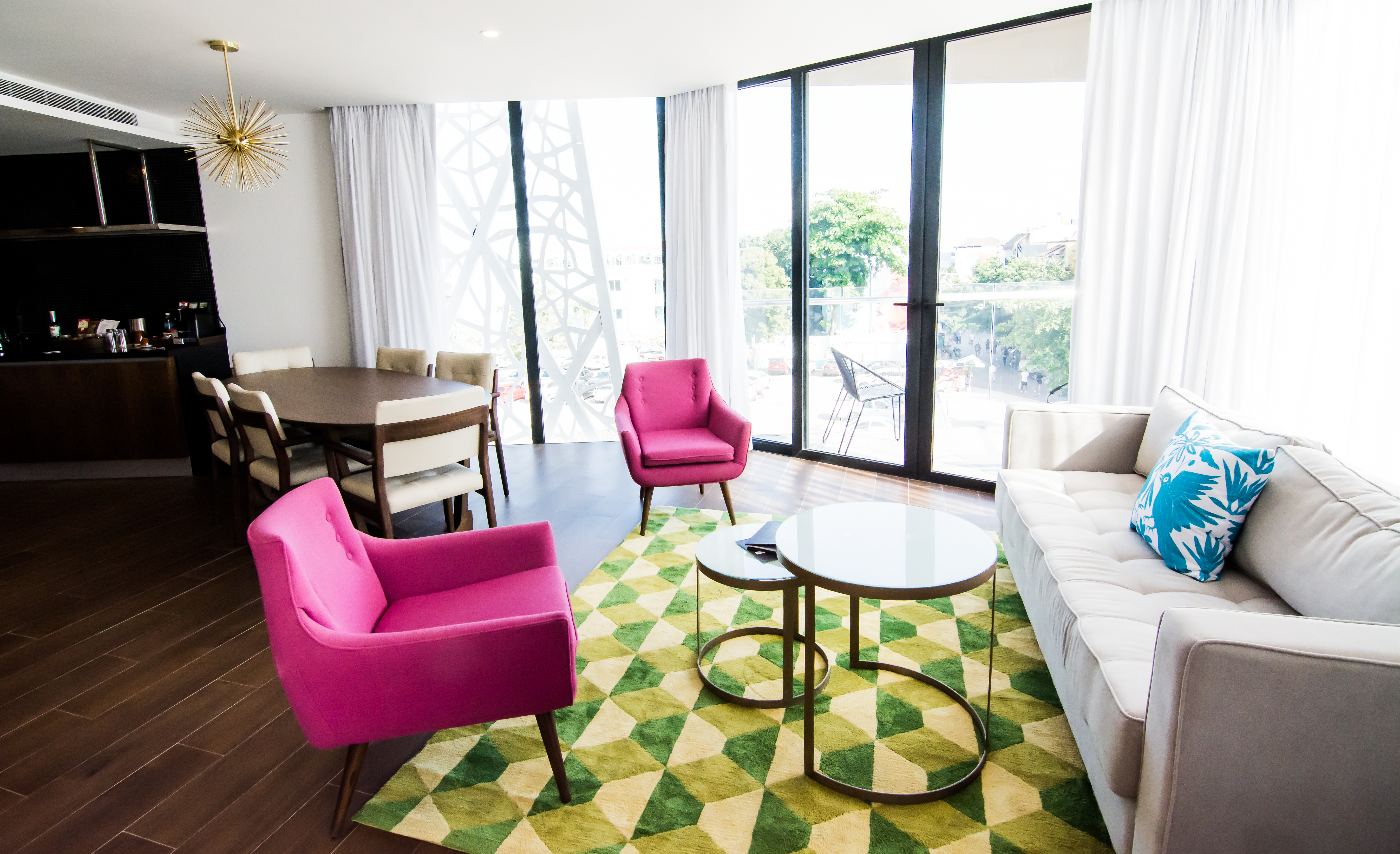 Mid Century Modern Pink Lime Green Living Room