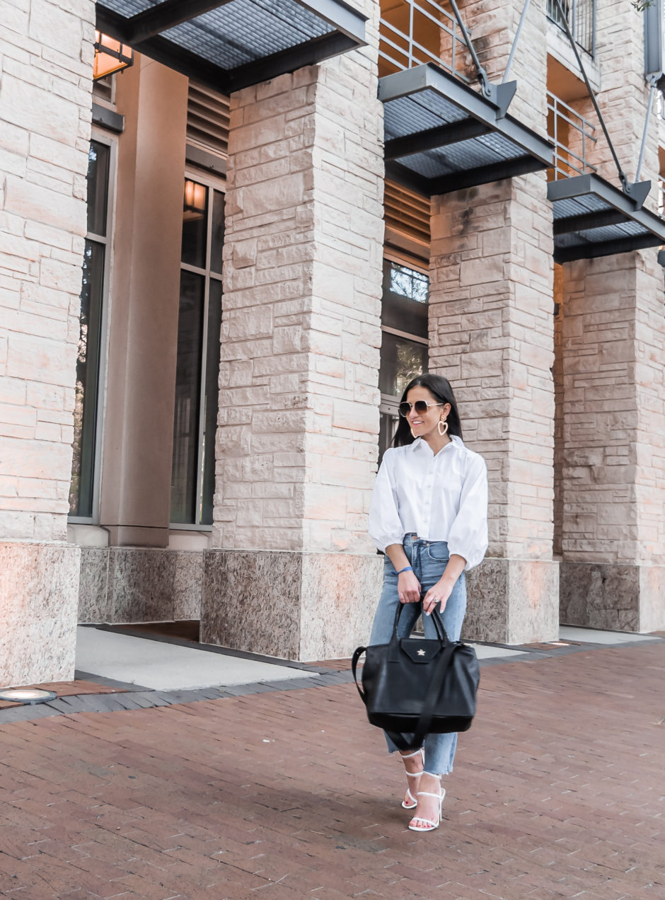 Classic jeans and white blouse