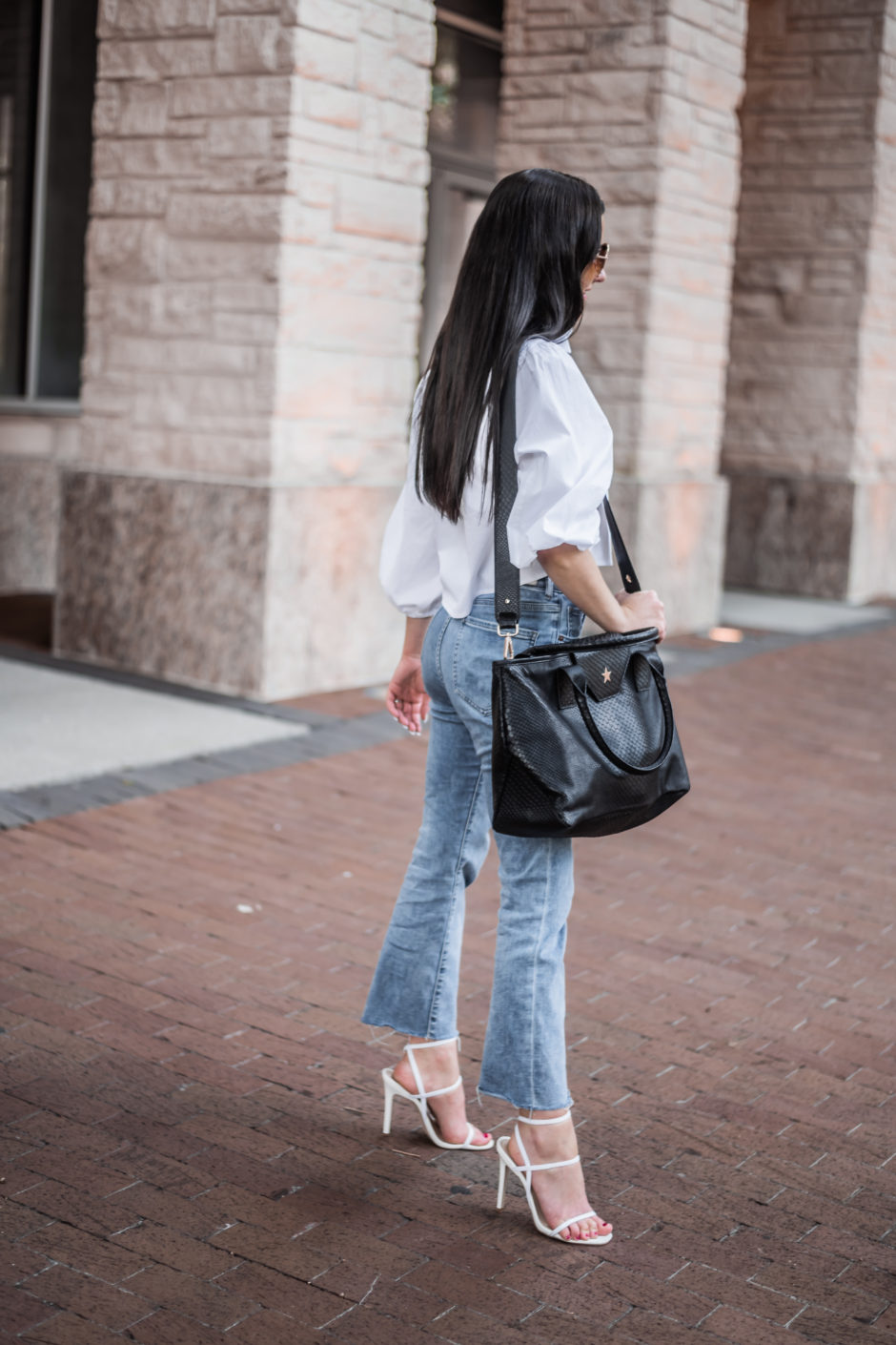Cropped jeans and heels