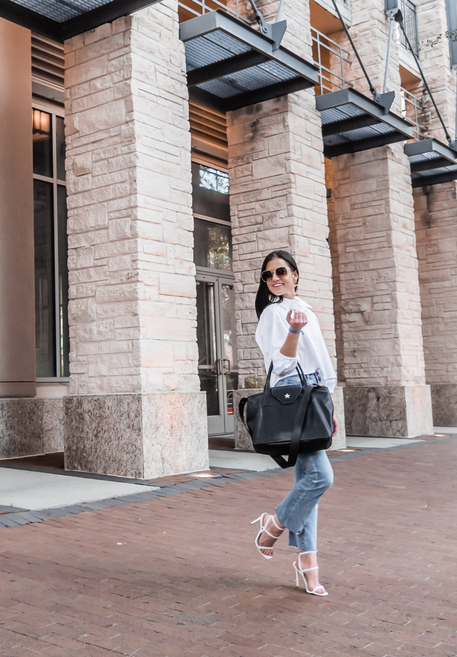 cropped jeans and blouse