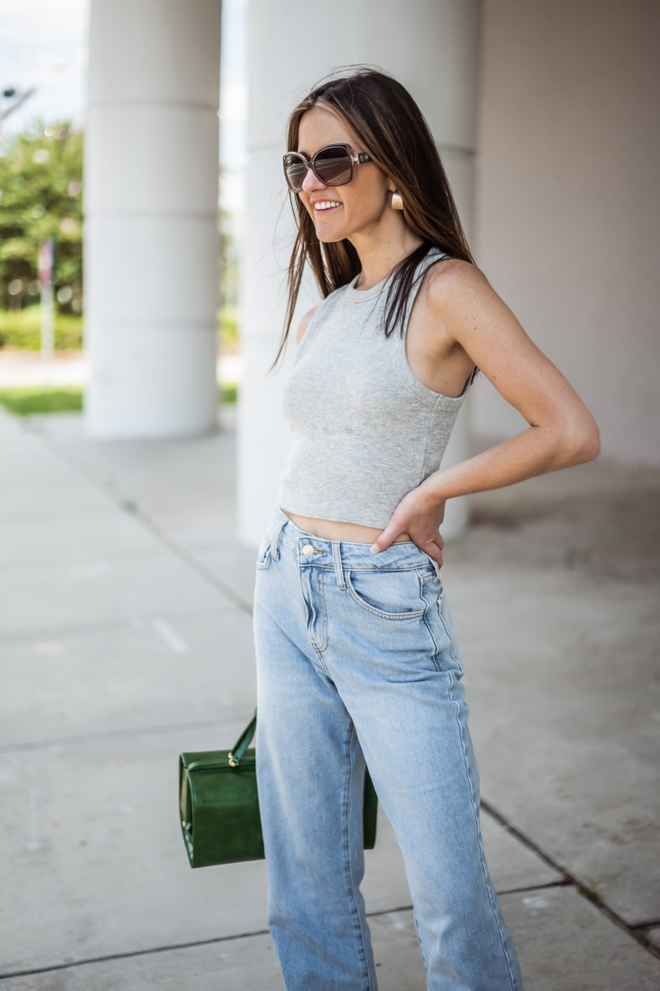 cropped grey tank outfit