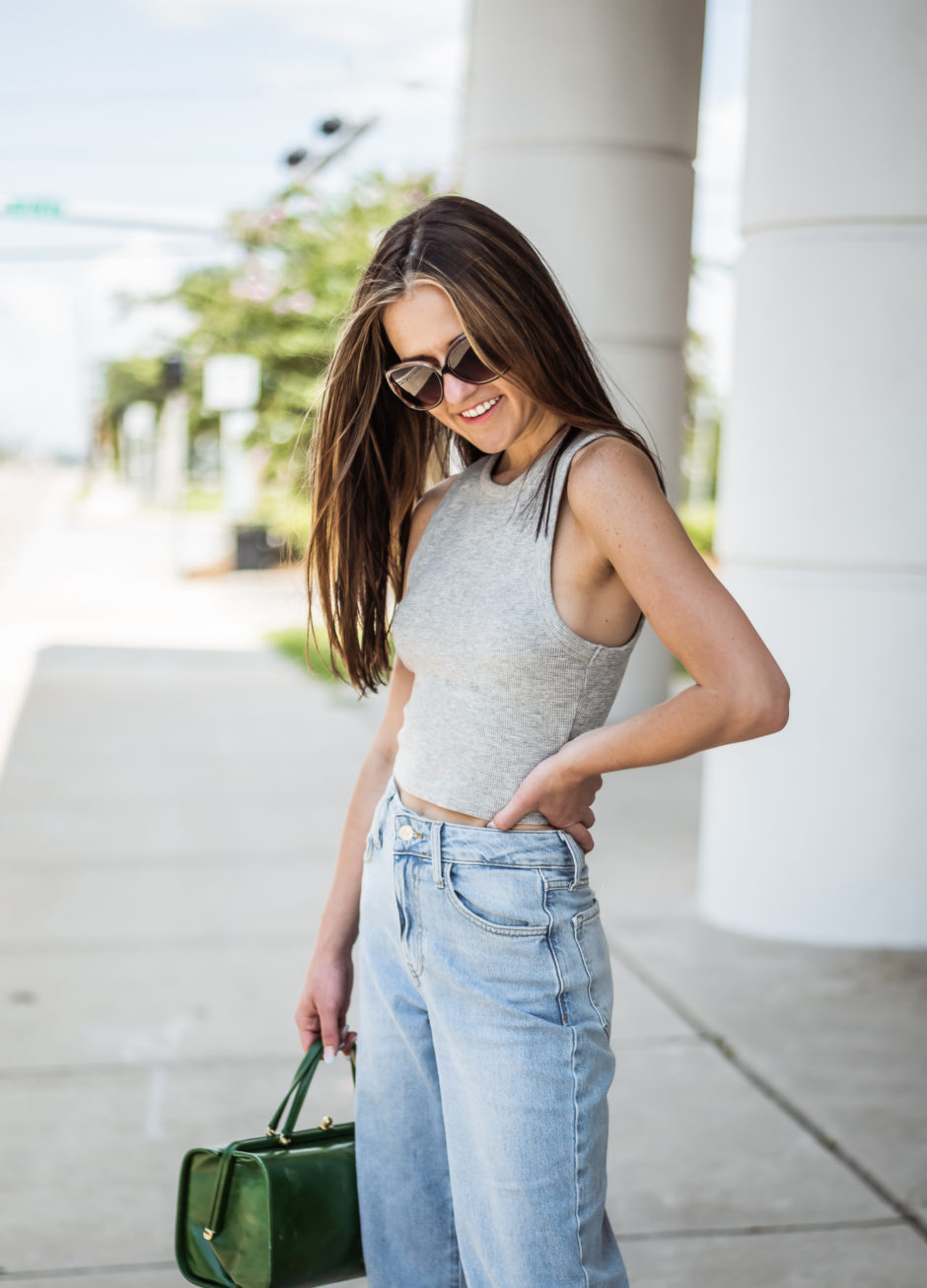 gray cropped tank top
