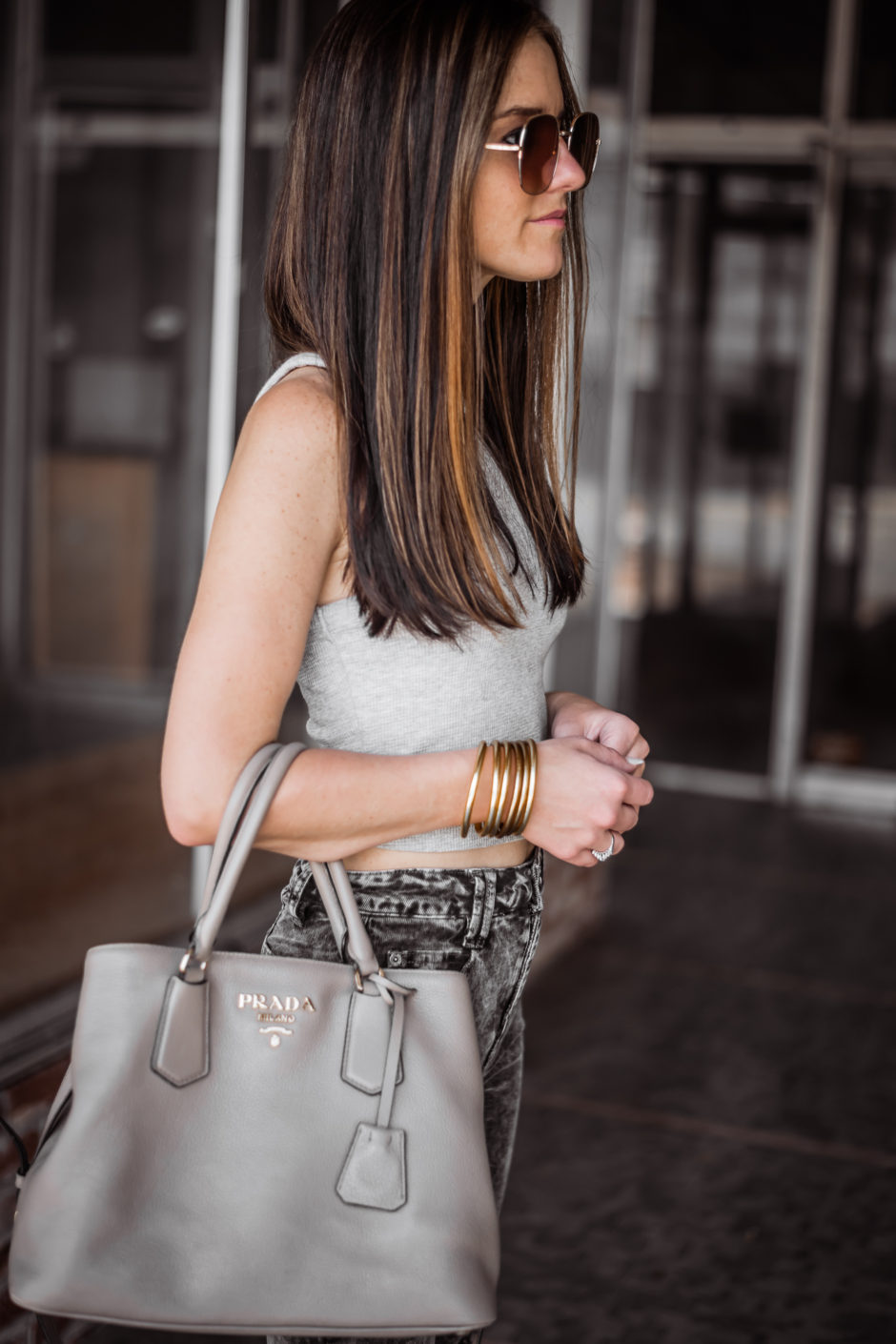 Gray Prada Handbag