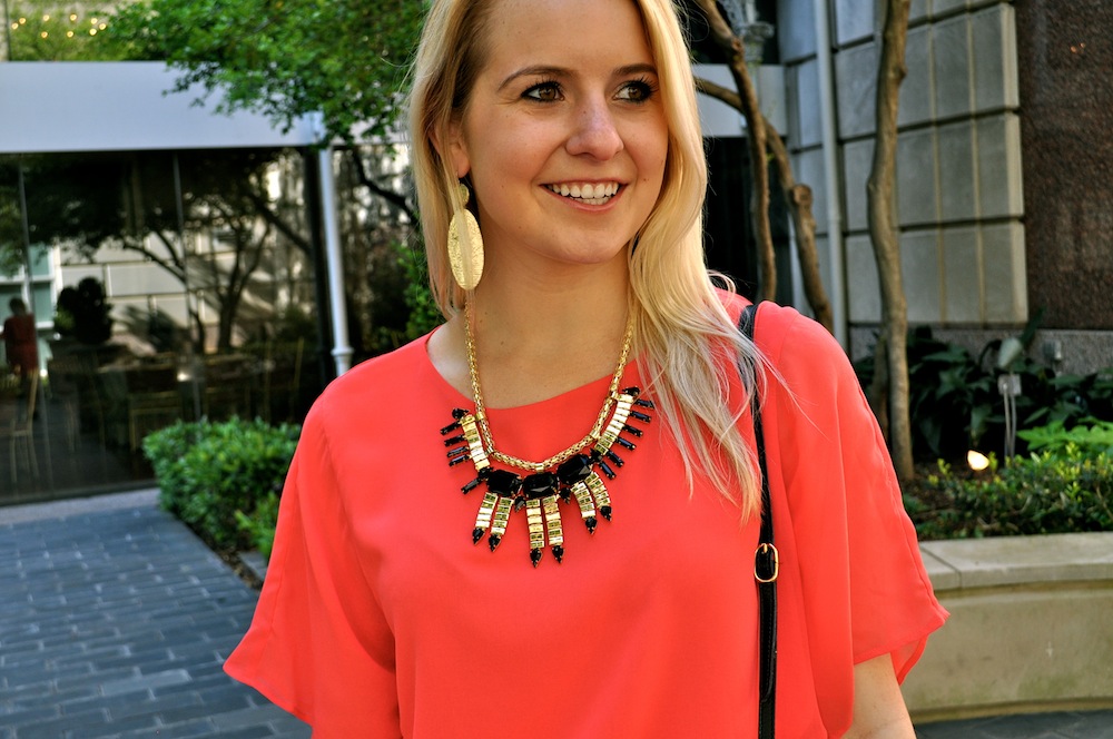 red dress statement necklace