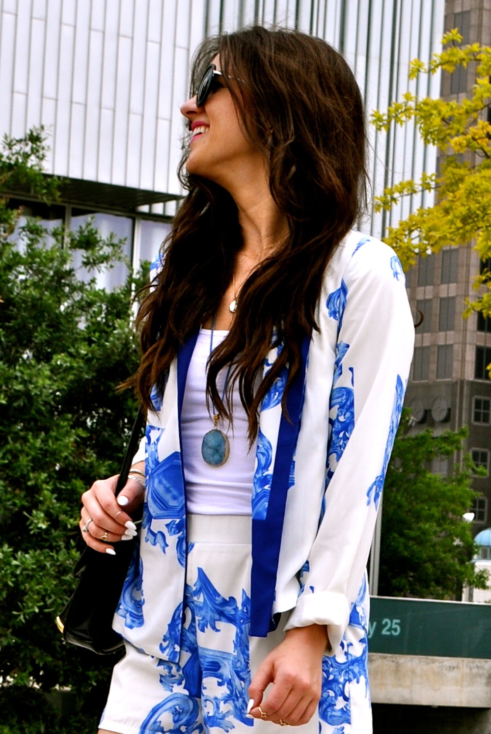 printed shorts and blazer suit