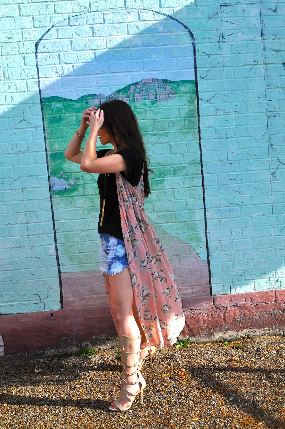 Pink Kimono Jean Shorts