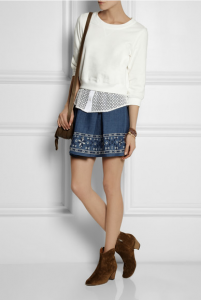 Sea Embroidered Denim Skirt