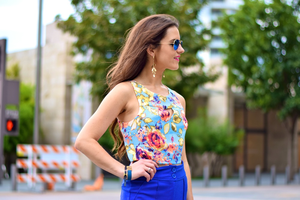 floral crop top with high waist pants