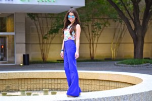 high waist blue wide leg pant