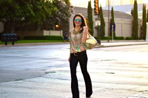 jeans and silk top