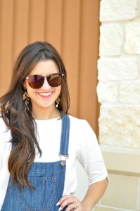 overalls and white blouse
