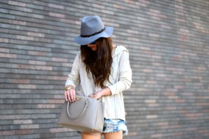 tan pullover and shorts
