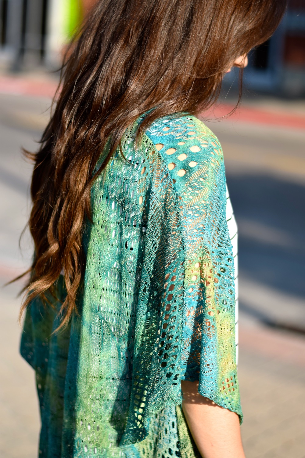 green crochet kimono