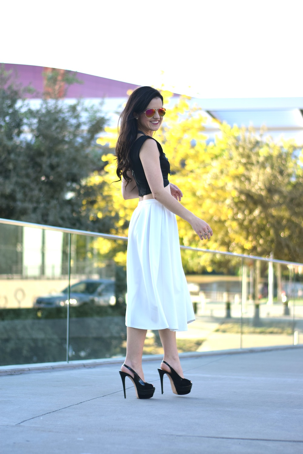 Black Crop and White Skirt