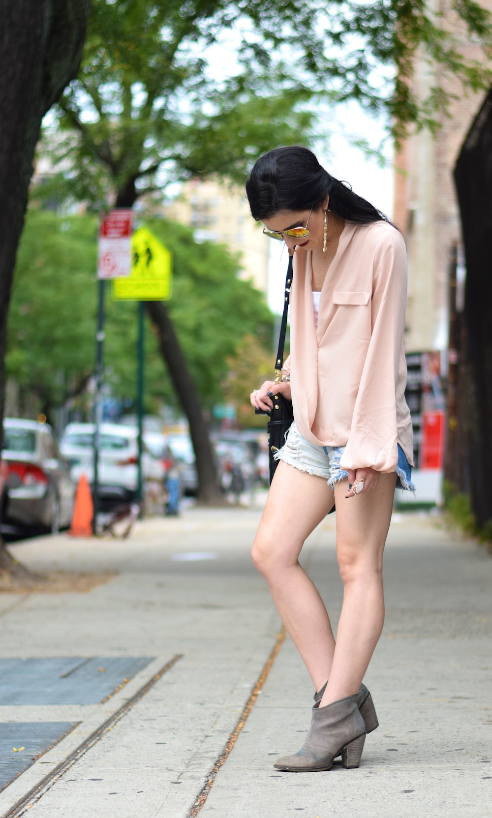 Blush Blouse with Cutoffs