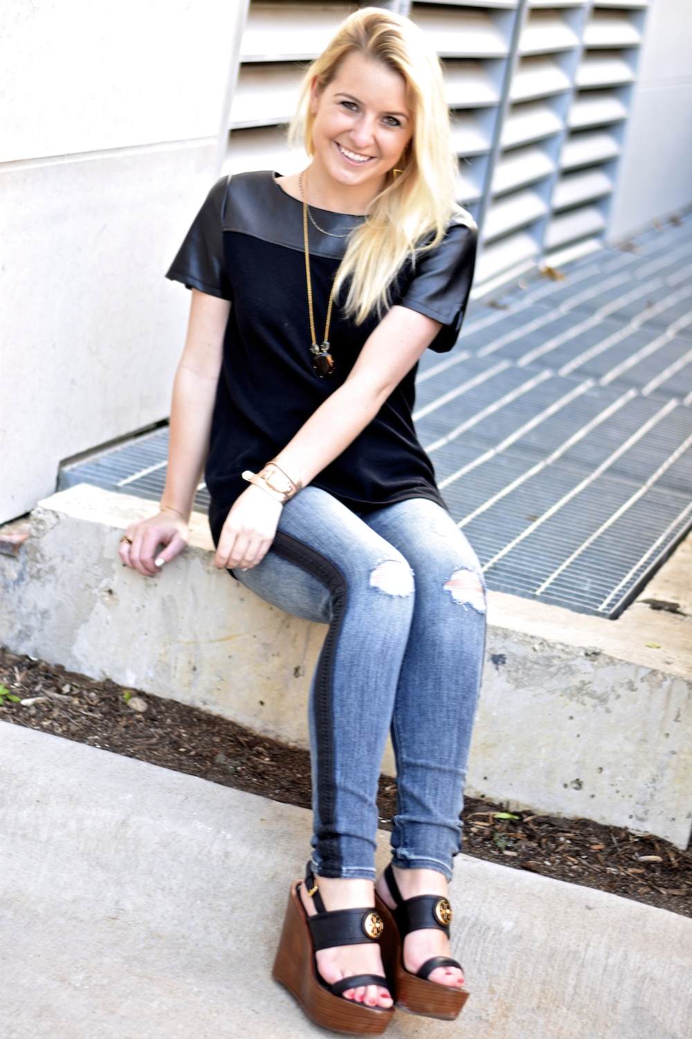 Leather Top and Distressed Express Jeans