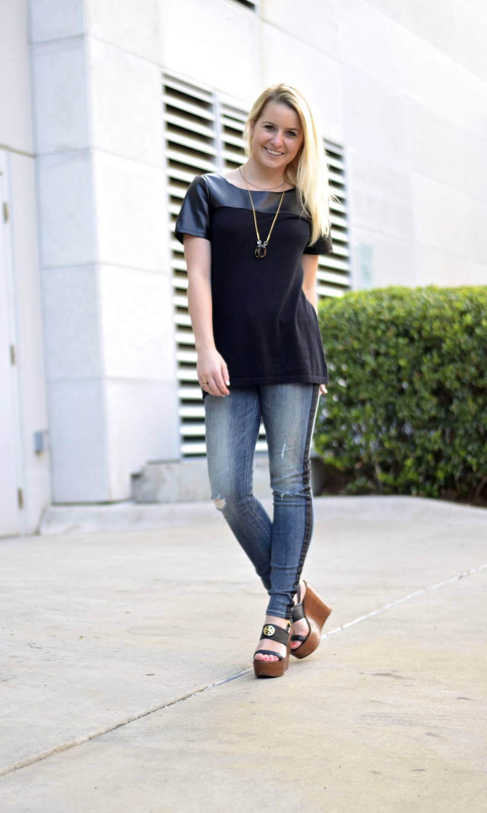Leather Trim Jeans