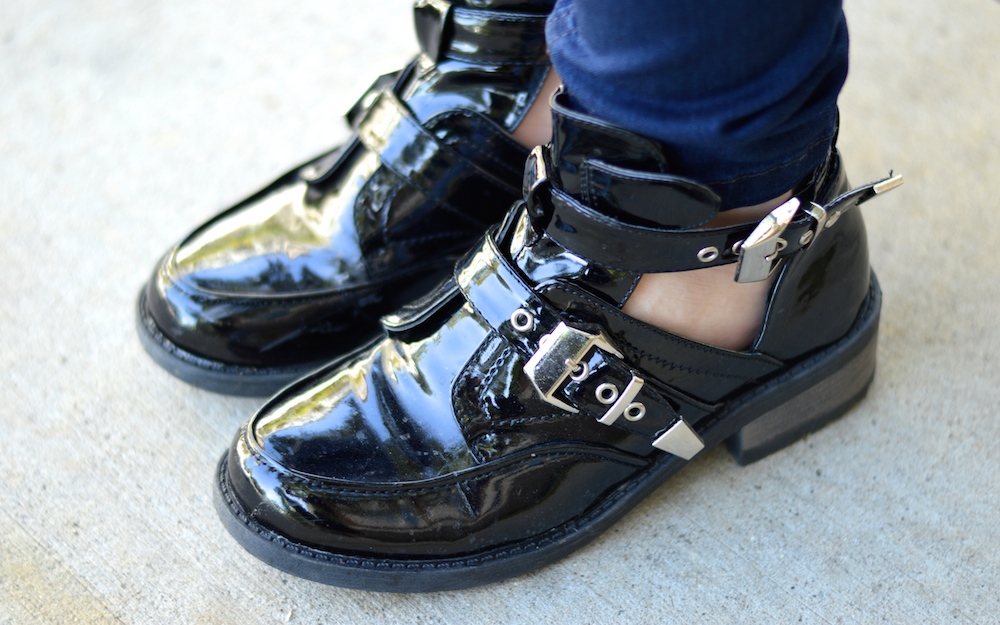 Black Patent Moto Boots
