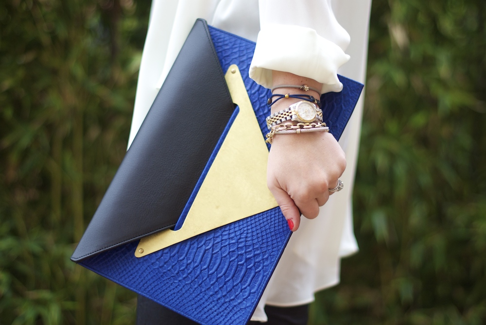 gold and blue clutch