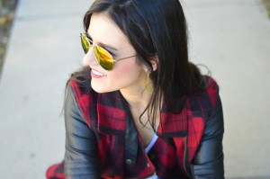 Leather Sleeve Plaid Coat