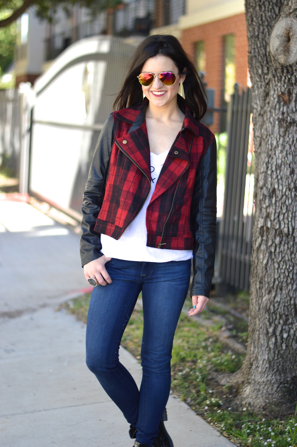 Plaid Moto Jacket Red