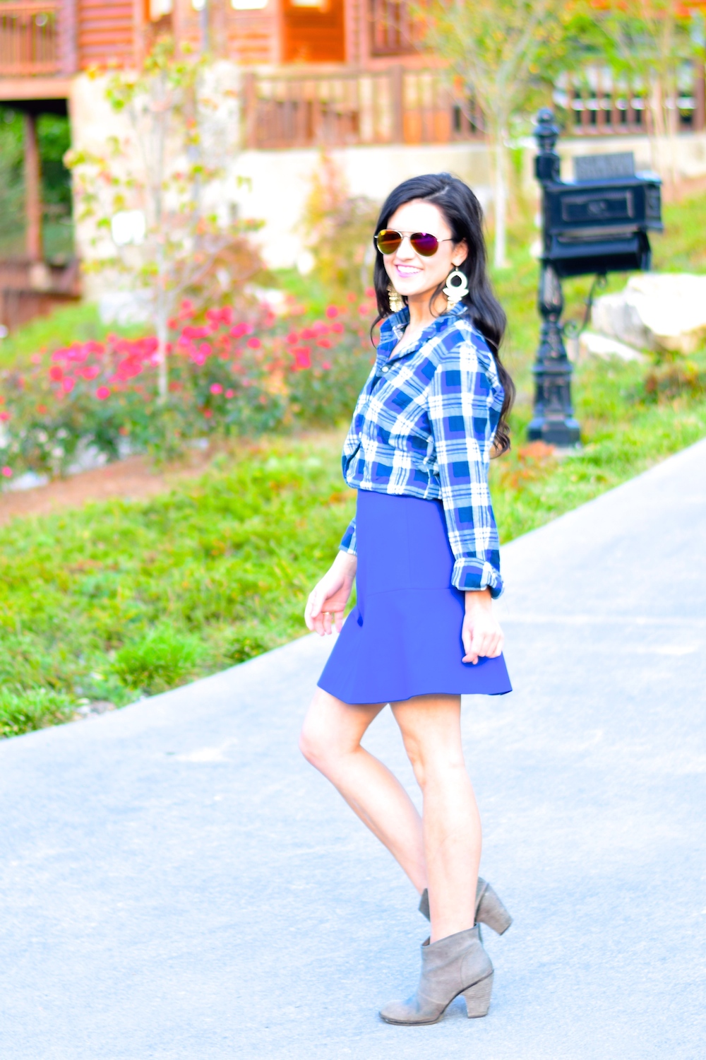 Plaid Shirt with Skirt