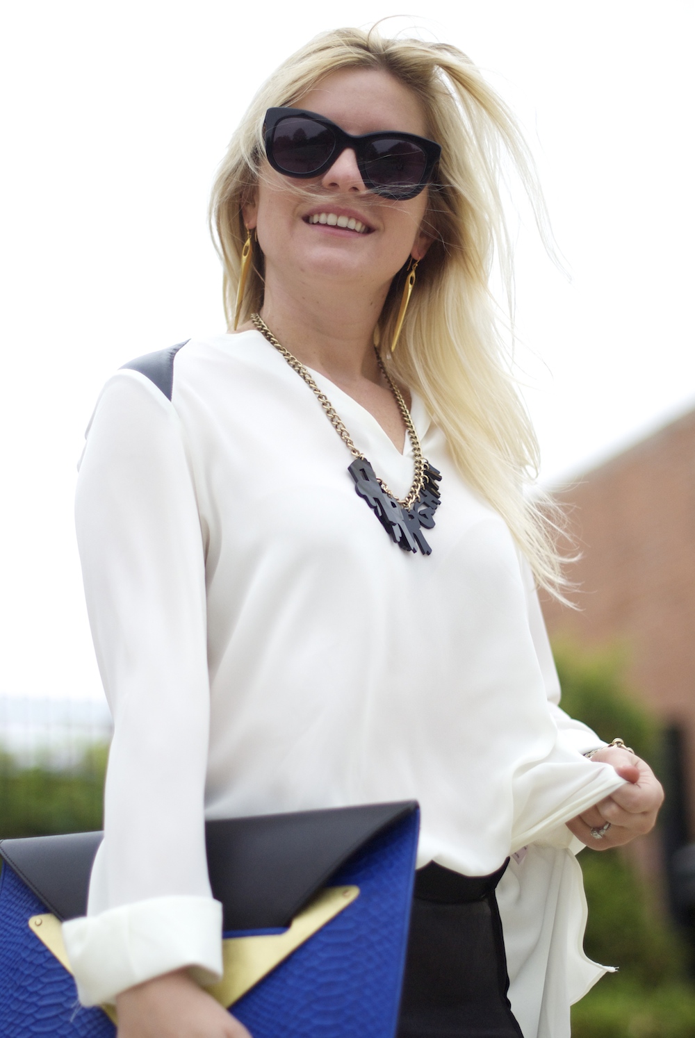 White Blouse Leather Trim