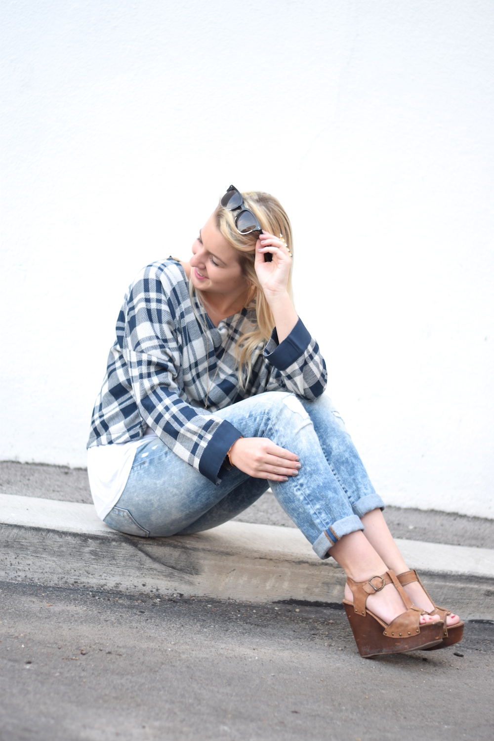 plaid sweater with jeans