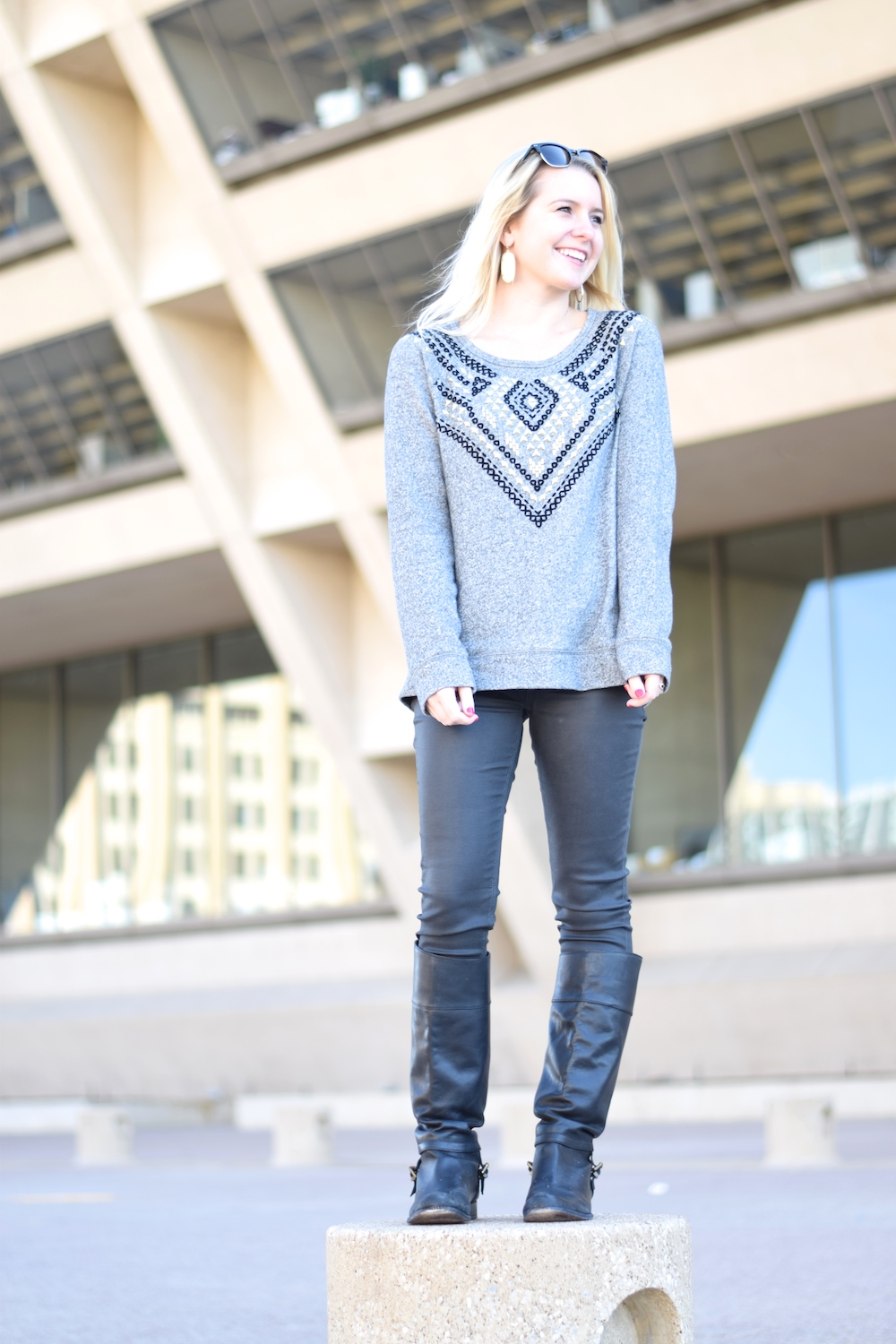 Embellished gray sweater