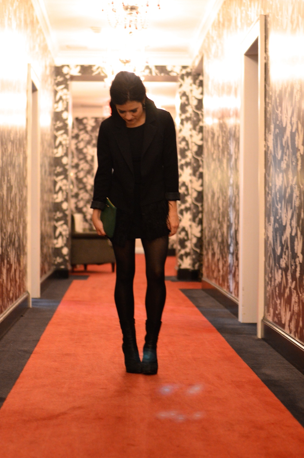 black feather blazer