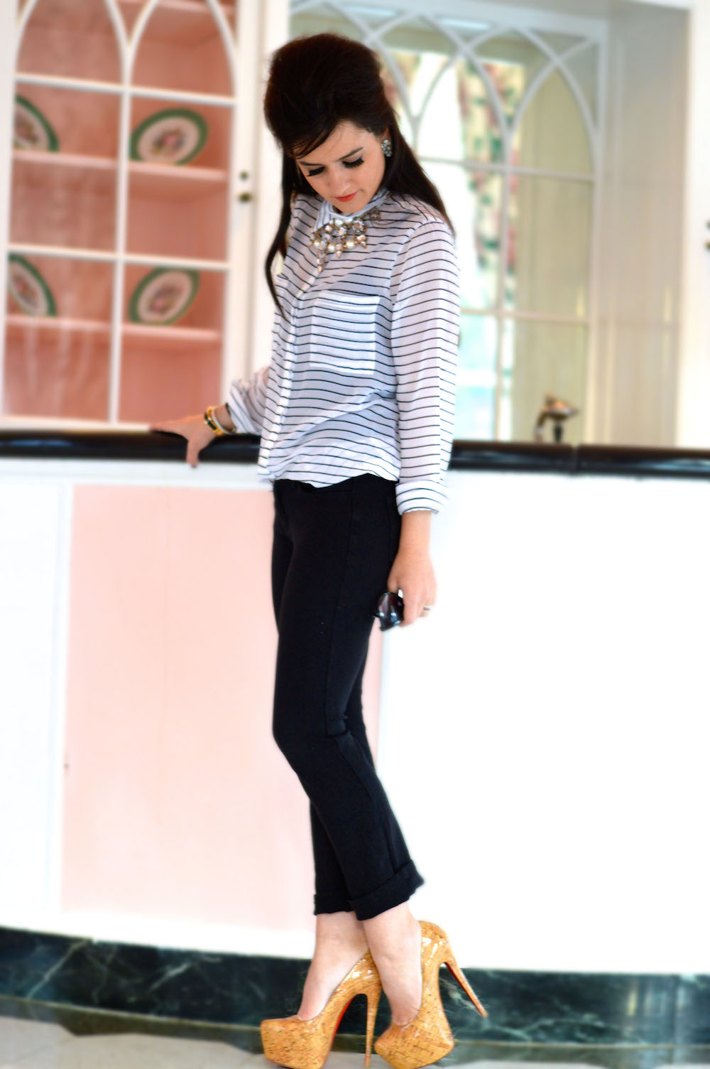 Striped blouse and cropped pants