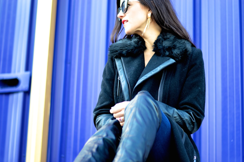 leather trim winter coat