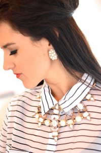 striped blouse with pearls