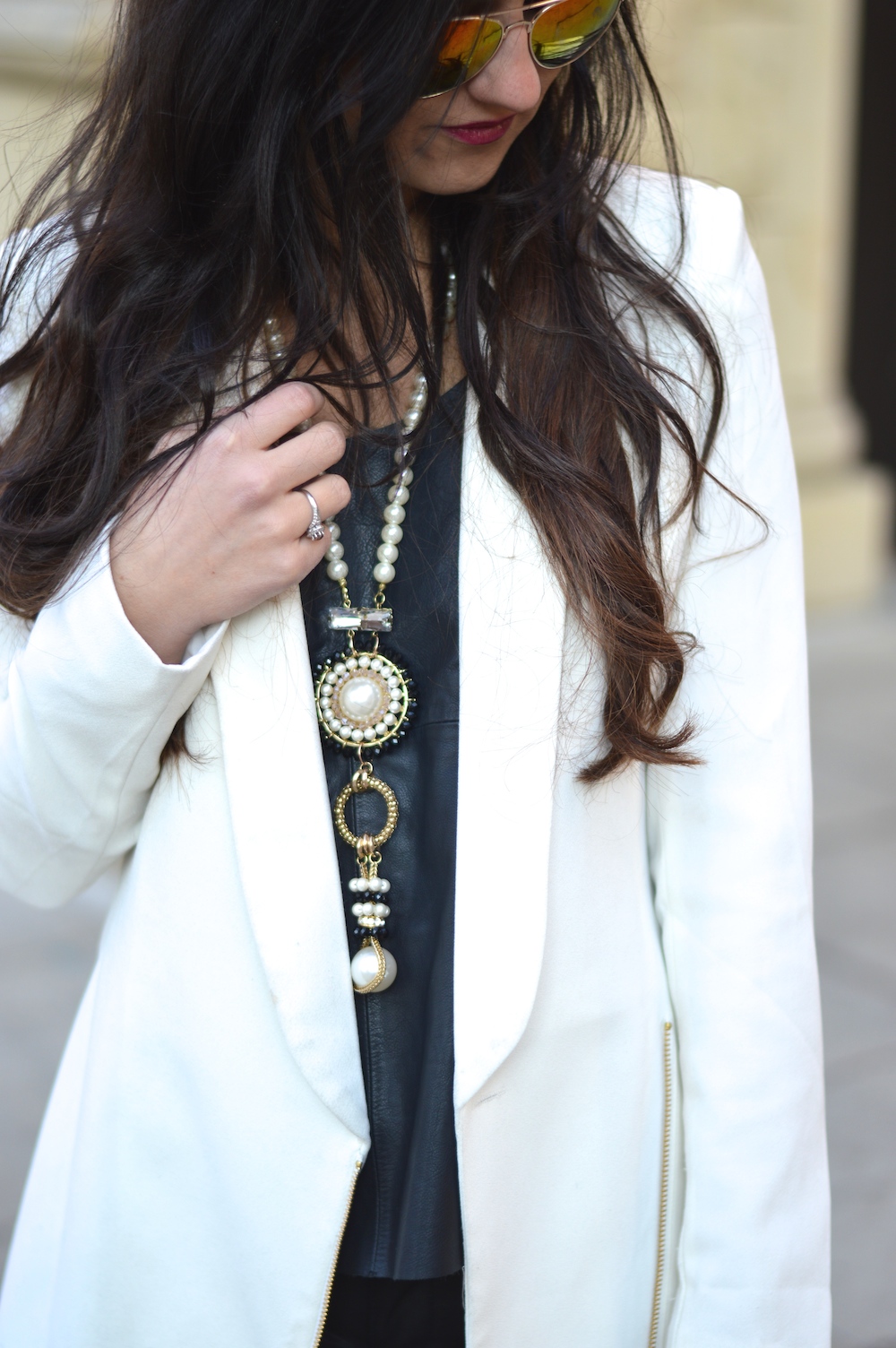 white blazer leather top