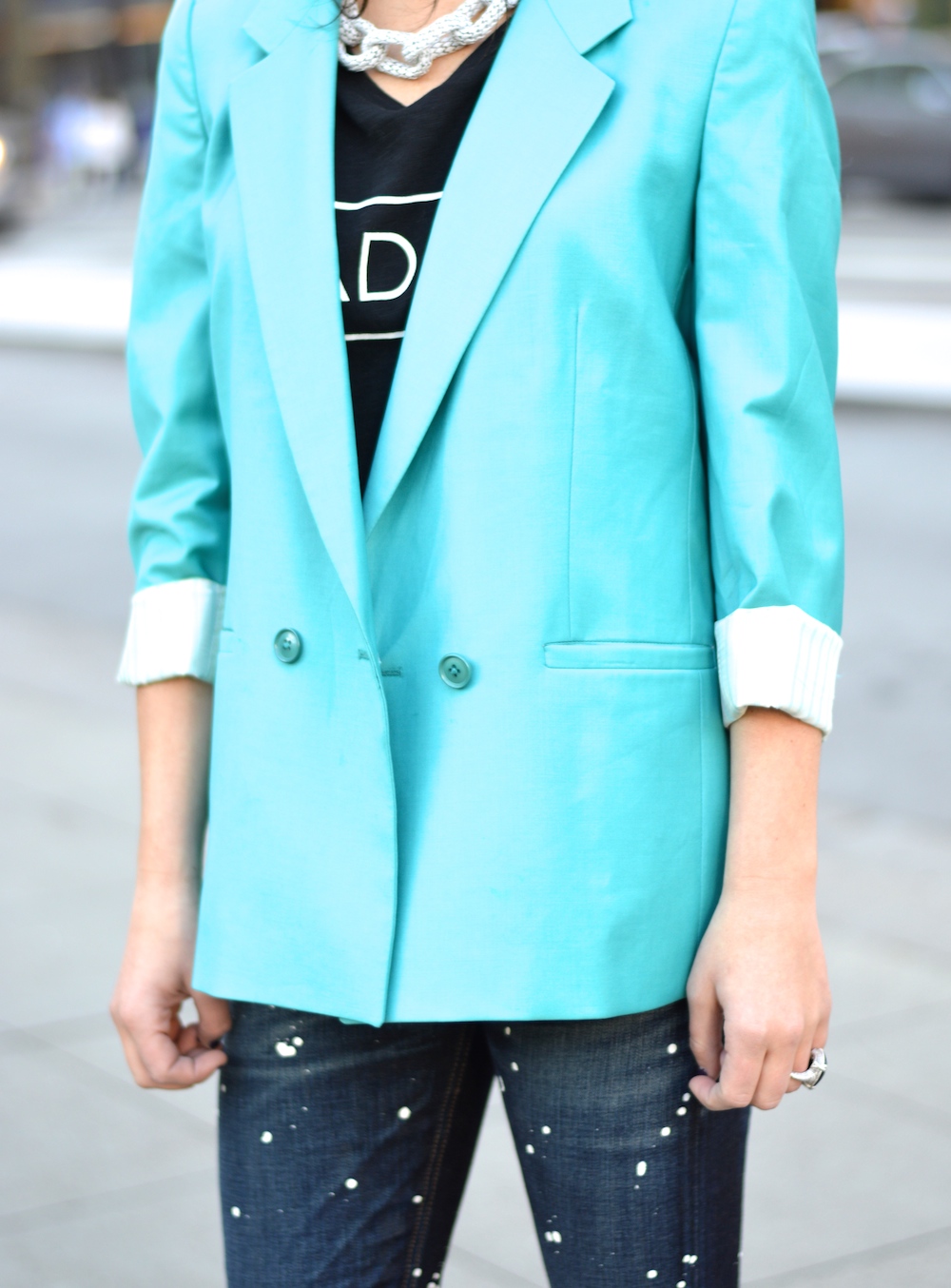 Teal Blazer with Jeans