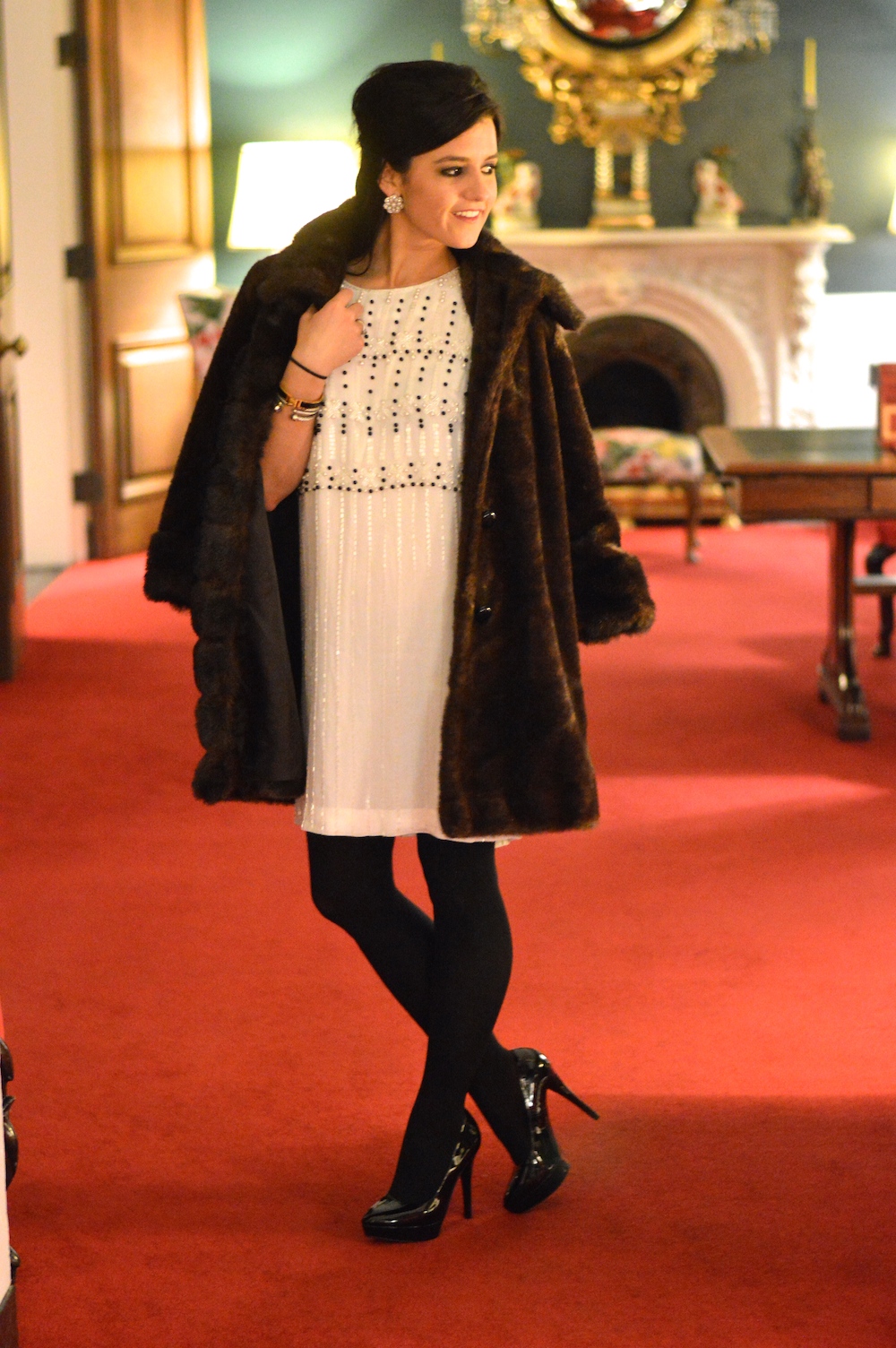 White Dress black tights