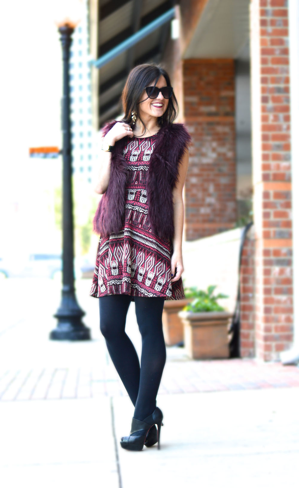 oxblood dress and vest