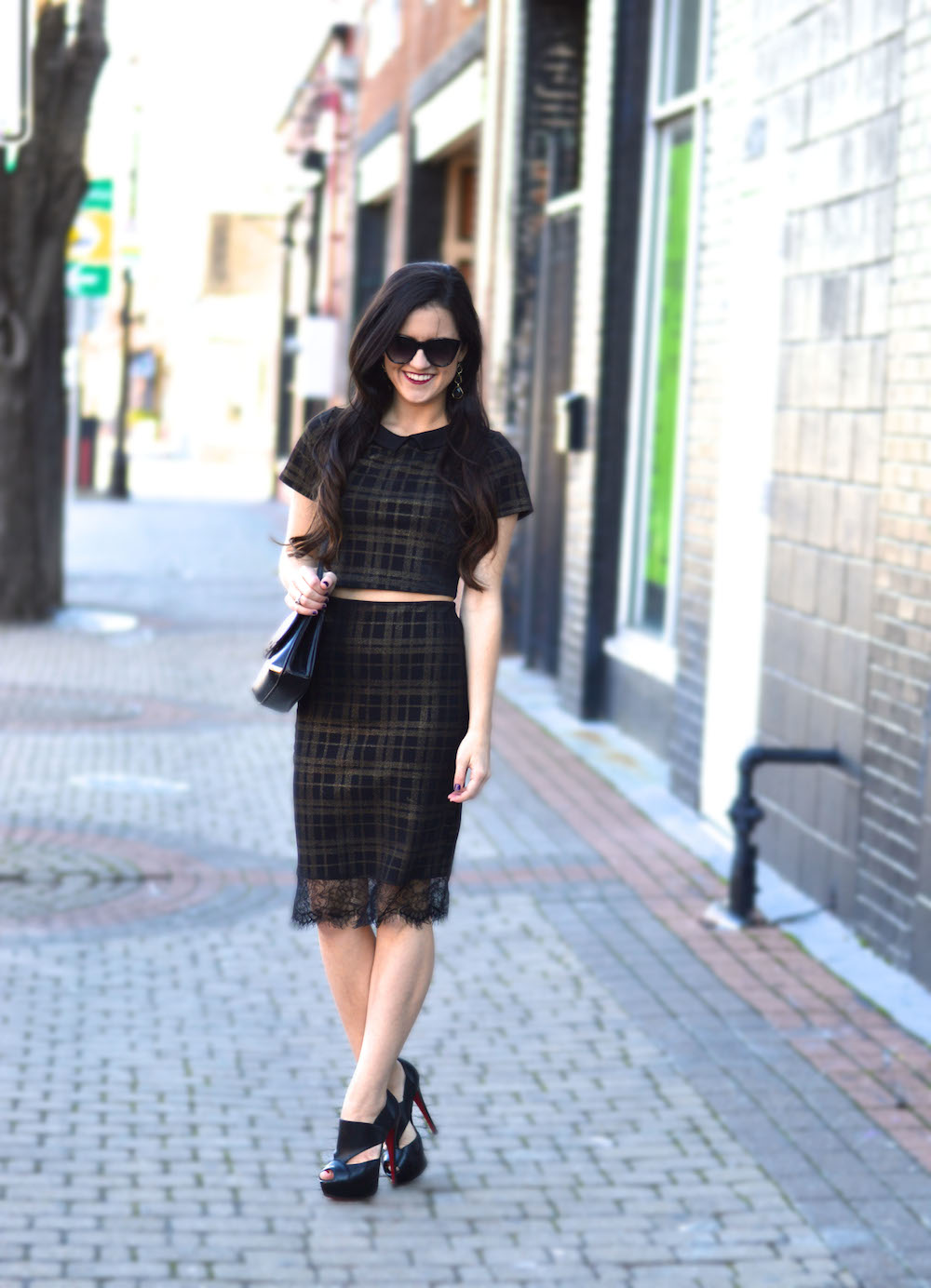 plaid crop top and pencil skirt