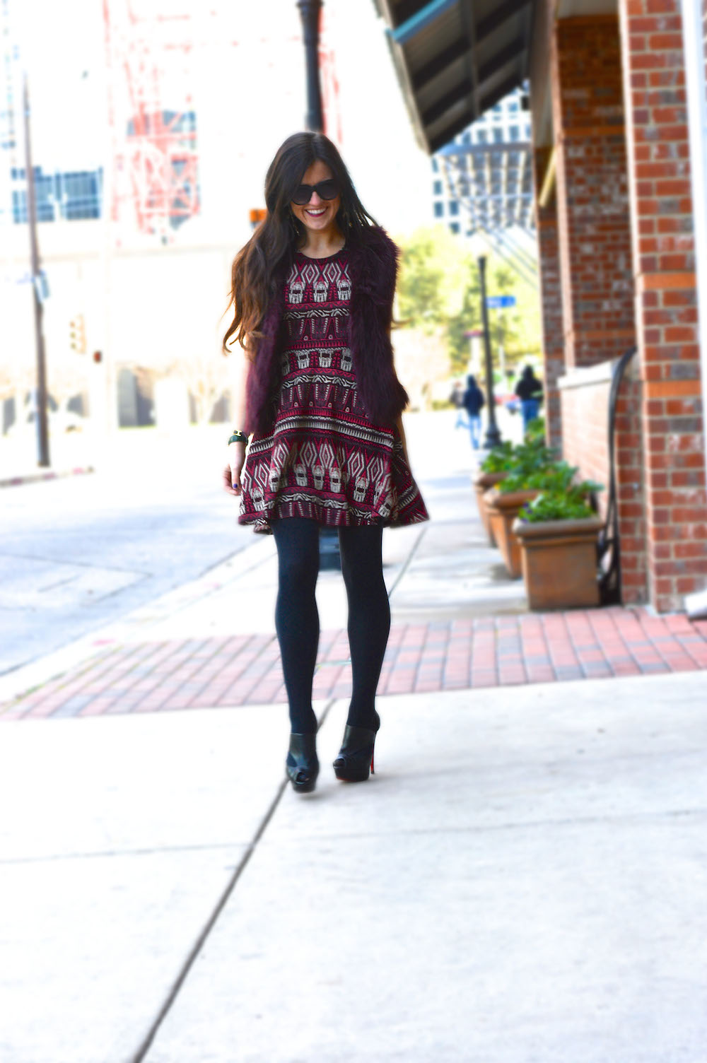 printed oxblood dress
