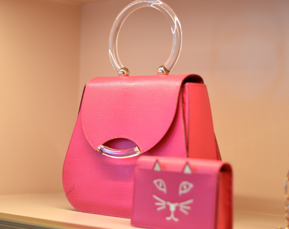 Charlotte Olympia Newman pink and feline wallet