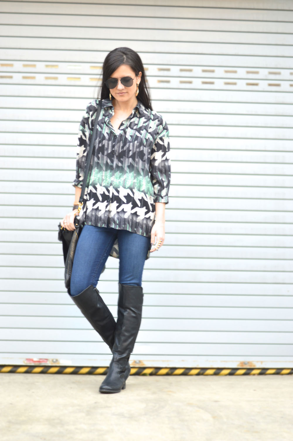 blouse and over the knee boots