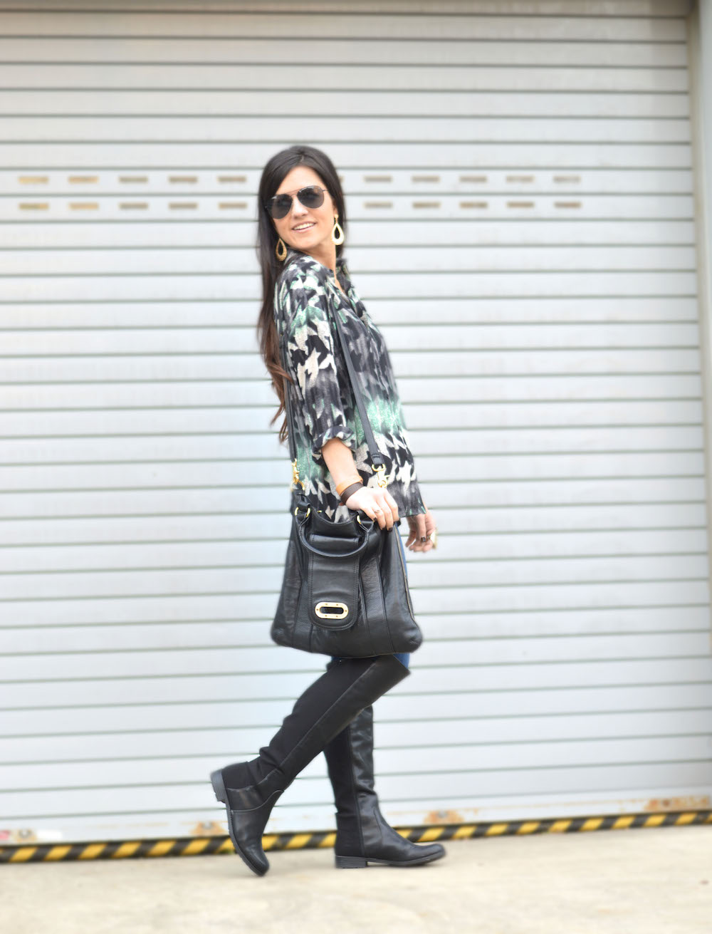 green printed blouse