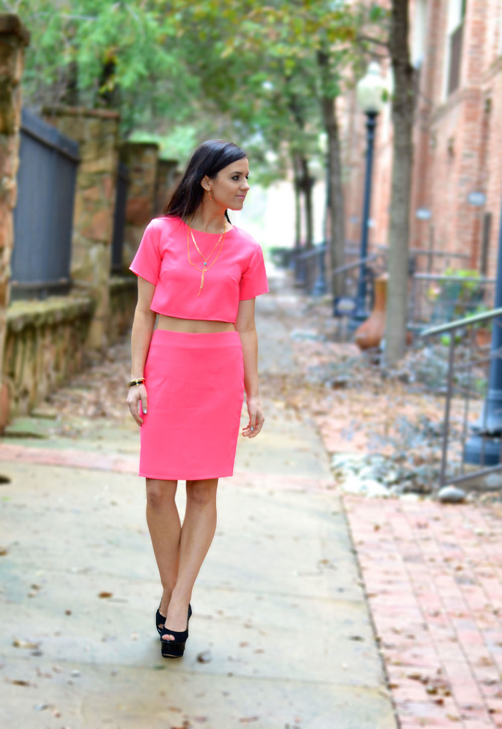 Pink Crop Top and Pencil Skirt