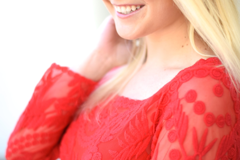 Red Long Sleeve lace dress