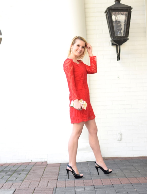red lace shift dress