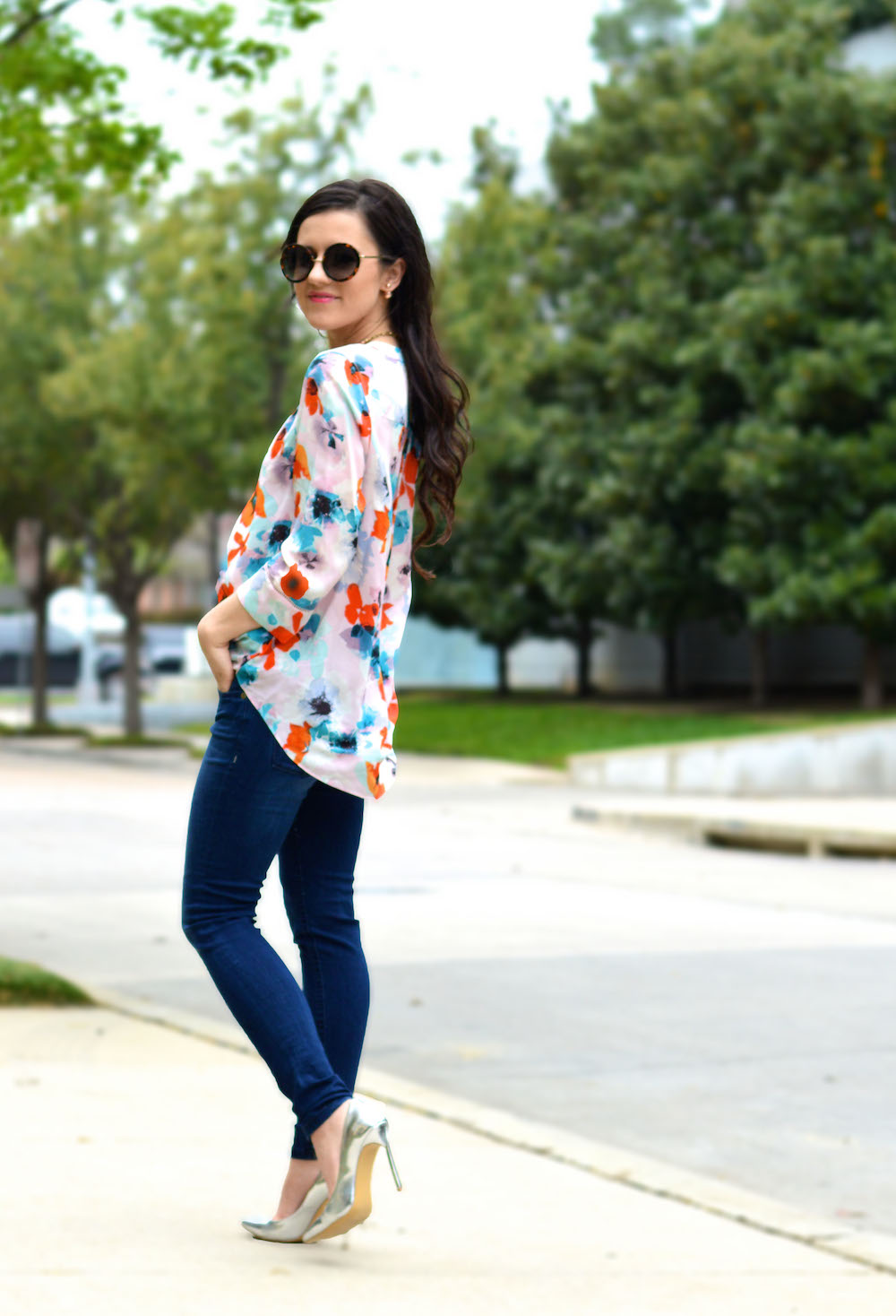 floral silk blouse